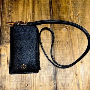 Authentic Tory Burch Robinson lanyard ID credit card wallet black